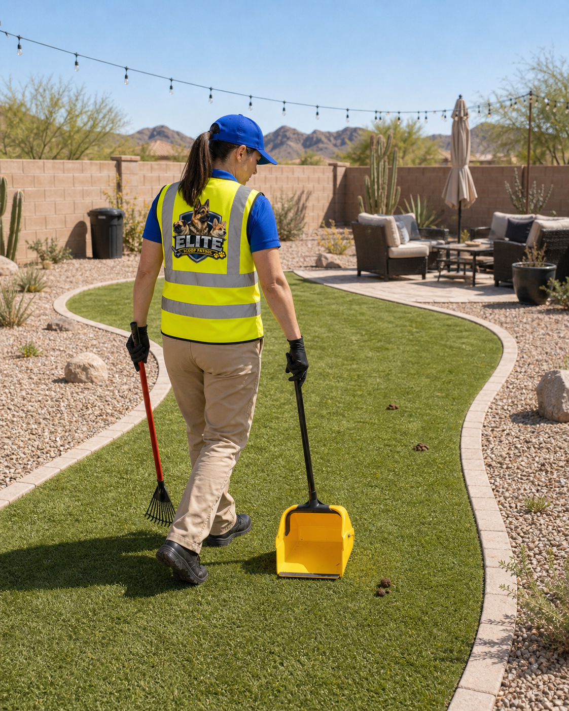 Elite Scoop Patrol crew member performing weekly dog poop removal service