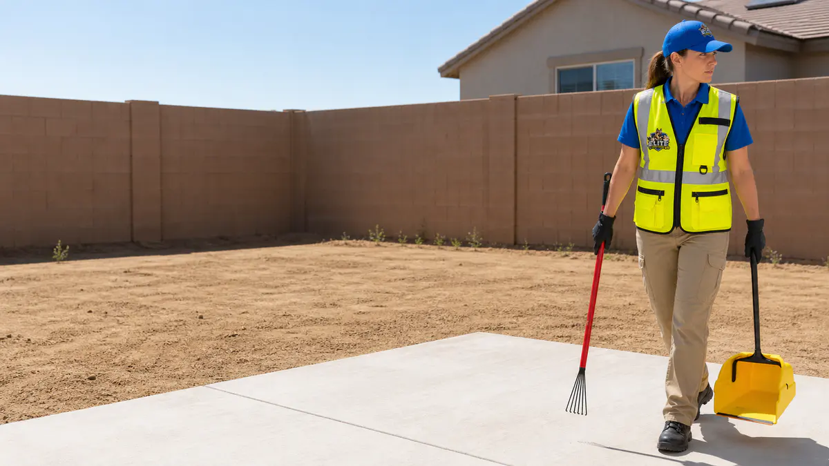 Team member performing twice-weekly yard cleanup