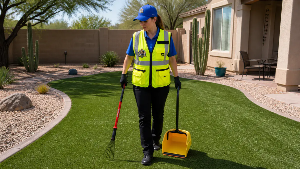 Crew member performing a one-time dog poop cleanup