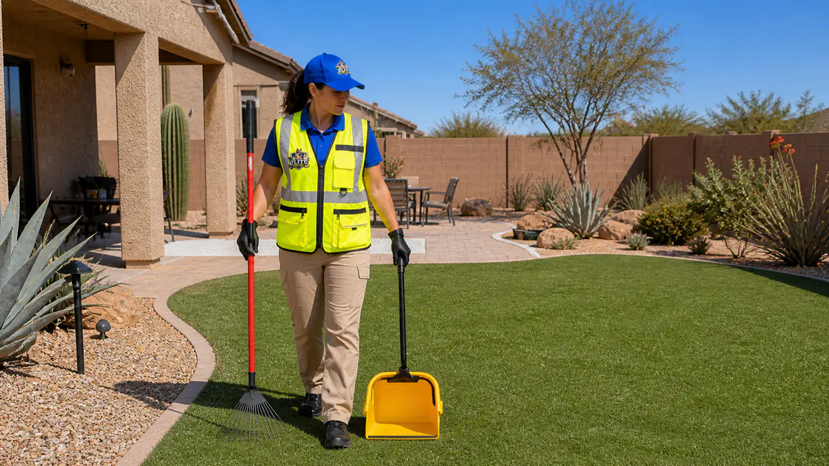 Elite Scoop Patrol crew member servicing a lighter-use yard on an every-other-week route